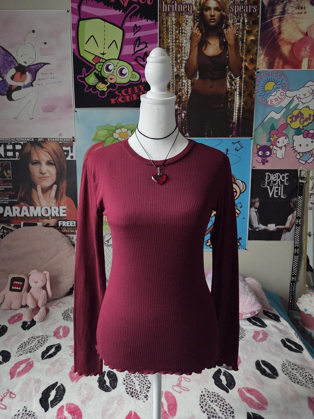 Y2k Burgundy Long Sleeve Top
